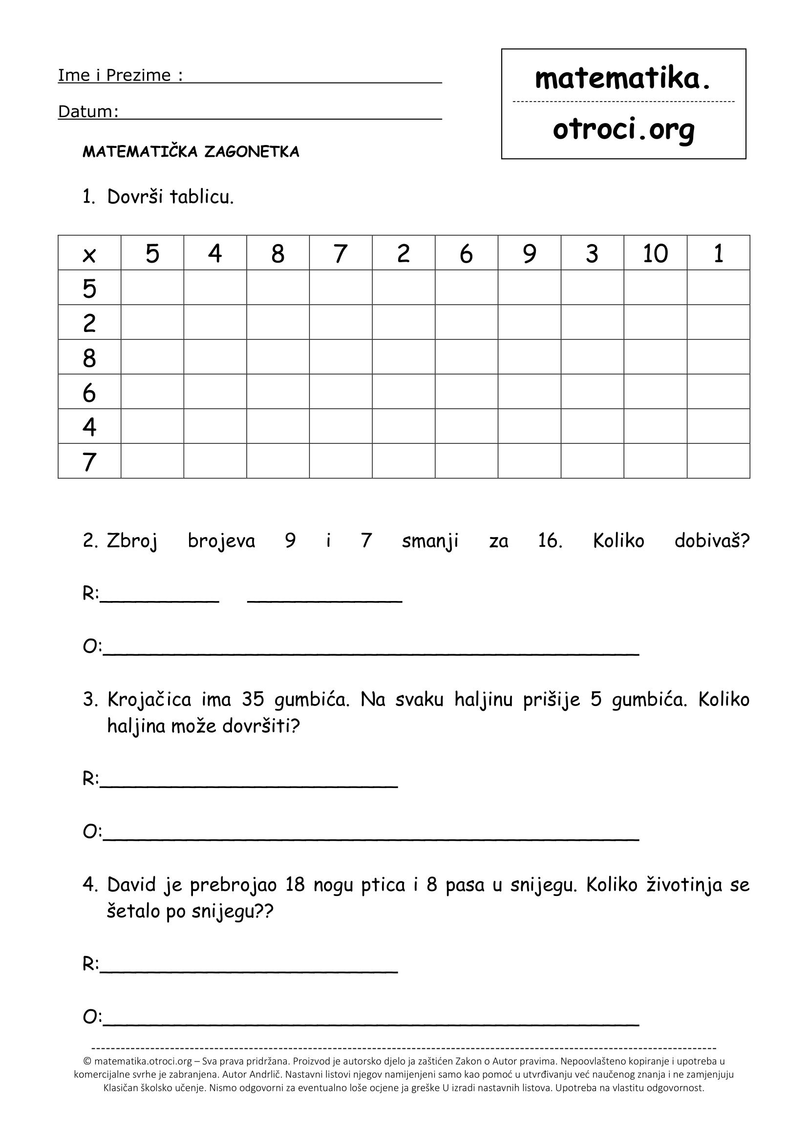 3.R. Vježbe - matematika